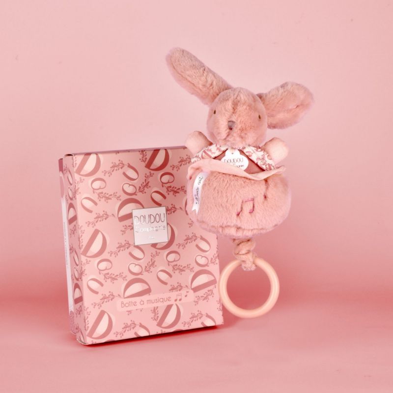 Image d'ambiance de présentation du produit Peluche musicale Lapin Doudou rose (20 cm) - Doudou et Compagnie